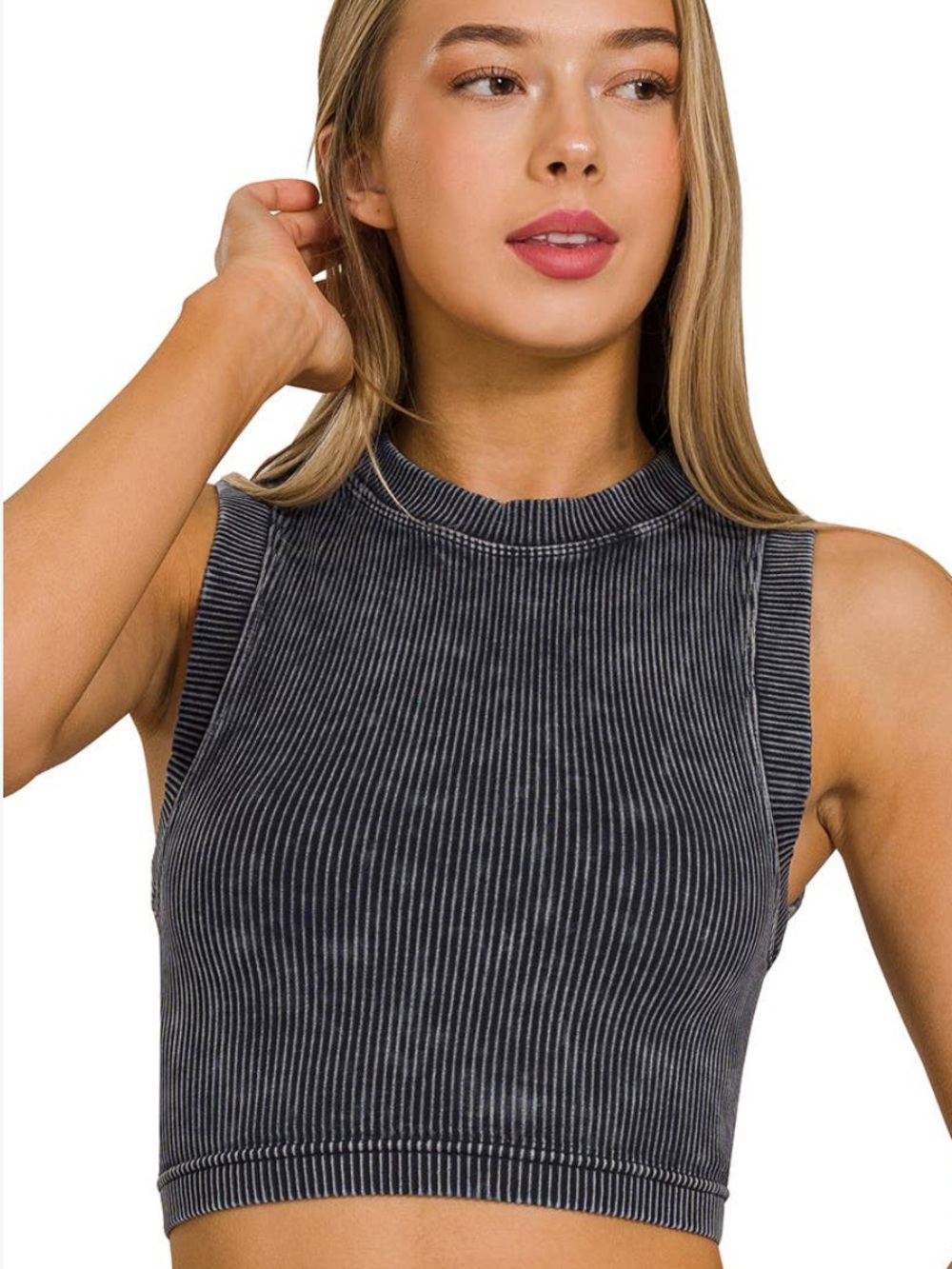 Better Be Charcoal Black Ribbed Sleeveless Cropped Tank
